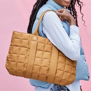 NWT Clare V La Tropezziene Quilted Nylon Puffer Tote Bag Mustard Golden Yellow